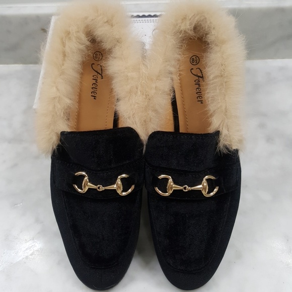 Forever Unique Shoes - 🔥Black Velvet Rabbit Fur Mules/Slippers